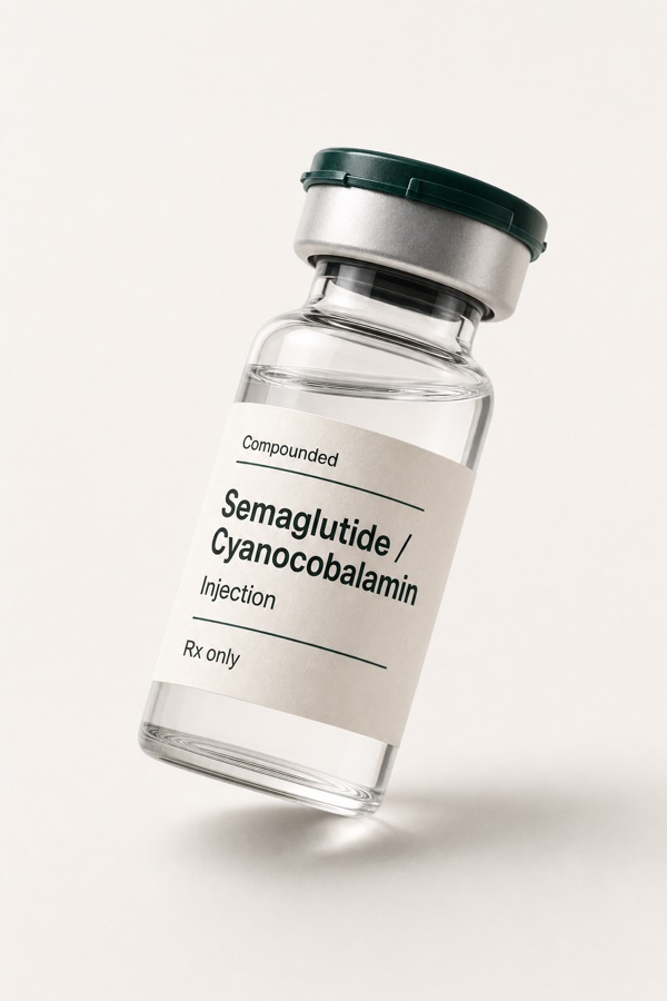Vial of compounded Semaglutide / Cyanocobalamin injection, Rx only